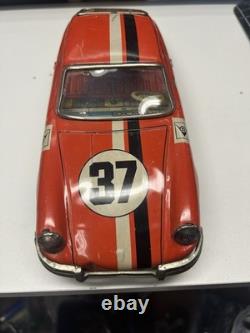 Porsche 911 #37 Race Car Tin Friction Toy T. T. Japan In Orange