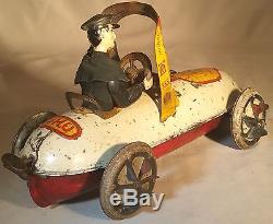 Prewar Lehmann Tin Clockwork UHU Race Car / Racer German Wind Up Toy
