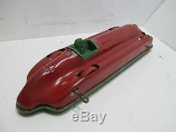 RACE CAR WITH ORIGINAL BOX WIND-UP TESTED WORKS GOOD VINTAGE 1940s
