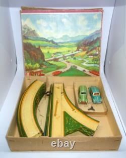RARE 1950's Tippco #795 US Zone Germany Wind Up Cars Race Track With BOX Tin Toy
