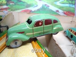 RARE 1950's Tippco #795 US Zone Germany Wind Up Cars Race Track With BOX Tin Toy