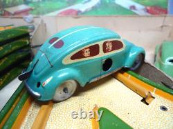 RARE 1950's Tippco #795 US Zone Germany Wind Up Cars Race Track With BOX Tin Toy