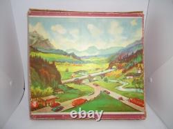 RARE 1950's Tippco #795 US Zone Germany Wind Up Cars Race Track With BOX Tin Toy