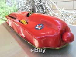 RARE 20s Buffalo Toy Co, Tin Litho Spiral Windup Red Streak Race Car 21 long