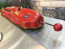 RARE 20s Buffalo Toy Co, Tin Litho Spiral Windup Red Streak Race Car 21 long