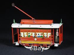Rare Early Orobr Germany Trolley Car Tram Train Tin Litho Windup Toy Works