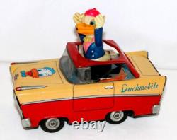RARE EX+1950sDUCKMOBILE FRICTION DRIVE DONALD DUCK UNAUTHORIZED TOY CAR+ACTION