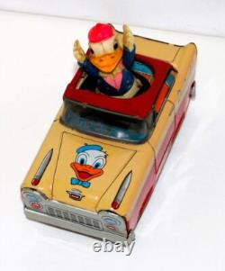 RARE EX+1950sDUCKMOBILE FRICTION DRIVE DONALD DUCK UNAUTHORIZED TOY CAR+ACTION
