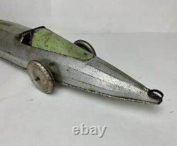 RARE Early Vintage BUFALLO TOYS SILVER BULLET PRESSED STEEL MECHANICAL RACE CAR
