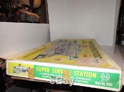 RARE! Marx Super Service Station 3483 Tin Playset with Box Cars People Accessories