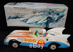 RARE Vintage Aoshin ASC Japan Tin Speed Racer Mach 5 Go Rocket Friction Toy Car
