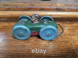 RARE Vintage PRESSED STEEL Two Sided Toy RACE CAR With 2 DRIVERS