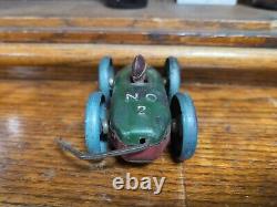 RARE Vintage PRESSED STEEL Two Sided Toy RACE CAR With 2 DRIVERS
