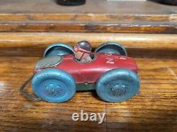 RARE Vintage PRESSED STEEL Two Sided Toy RACE CAR With 2 DRIVERS