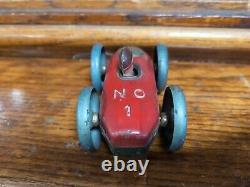 RARE Vintage PRESSED STEEL Two Sided Toy RACE CAR With 2 DRIVERS