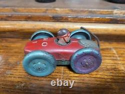 RARE Vintage PRESSED STEEL Two Sided Toy RACE CAR With 2 DRIVERS