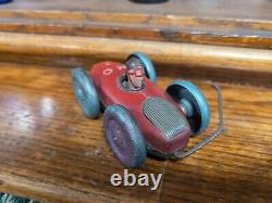 RARE Vintage PRESSED STEEL Two Sided Toy RACE CAR With 2 DRIVERS