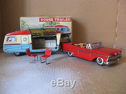 Rare 1959 Haji JAPAN Ford Fairlane House Trailer Tin Toys car Vehicles Box