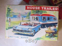 Rare 1959 Haji JAPAN Ford Fairlane House Trailer Tin Toys car Vehicles Box