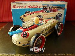 Rare Masudaya Modern Toys MT Japan Tin Battery Op. Record Holder Race Car with Box