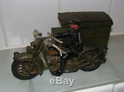 Rare Original Antique 10 Hubley Cast Iron Harley Davidson Parcel Post Side Car