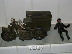 Rare Original Antique 10 Hubley Cast Iron Harley Davidson Parcel Post Side Car