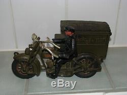 Rare Original Antique 10 Hubley Cast Iron Harley Davidson Parcel Post Side Car