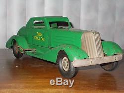 Rare Original VTG Marx Siren Police Car Coupe Roadster Pressed Steel Toy NR
