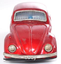 Rare Vintage 1960s Bandai VW Beetle Red Tin Toy Japan Friction Car 22cm Working