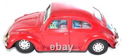 Rare Vintage 1960s Bandai VW Beetle Red Tin Toy Japan Friction Car 22cm Working