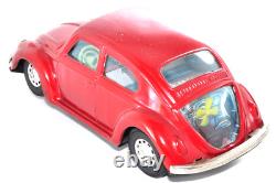 Rare Vintage 1960s Bandai VW Beetle Red Tin Toy Japan Friction Car 22cm Working