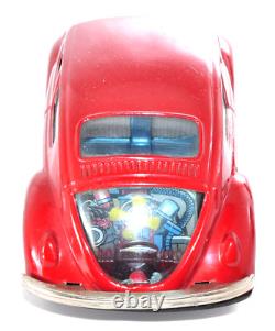 Rare Vintage 1960s Bandai VW Beetle Red Tin Toy Japan Friction Car 22cm Working