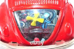Rare Vintage 1960s Bandai VW Beetle Red Tin Toy Japan Friction Car 22cm Working