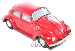 Rare Vintage 1960s Bandai VW Beetle Red Tin Toy Japan Friction Car 22cm Working