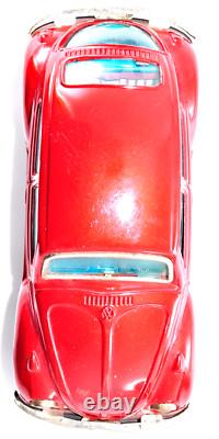 Rare Vintage 1960s Bandai VW Beetle Red Tin Toy Japan Friction Car 22cm Working