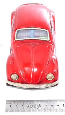Rare Vintage 1960s Bandai VW Beetle Red Tin Toy Japan Friction Car 22cm Working