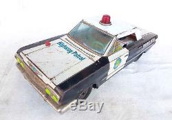 Rare Vintage Battery Highway Patrol Police Trademark Litho Big Car Tin Toy JAPAN
