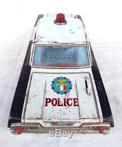Rare Vintage Battery Highway Patrol Police Trademark Litho Big Car Tin Toy JAPAN