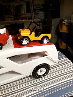 Rare Vintage MIGHTY TONKA Car Carrier 1974 With3 Original Cars 35 Inches Long NICE