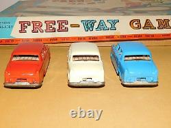 Rare Vintage Rosko Toy Free-way Game Battery Op Metal Car Racing Set In Box