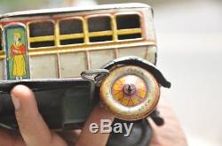 Rare Vintage Wind Up T. K Trademark 1934 New Excursion Litho Car Tin Toy, Japan