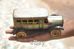 Rare Vintage Wind Up T. K Trademark 1934 New Excursion Litho Car Tin Toy, Japan