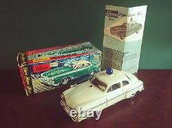 Rare White 1960s Schuco 5340 Tin Wind-up Alarm Car with Or. Box Tinplate