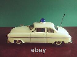 Rare White 1960s Schuco 5340 Tin Wind-up Alarm Car with Or. Box Tinplate