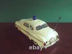 Rare White 1960s Schuco 5340 Tin Wind-up Alarm Car with Or. Box Tinplate