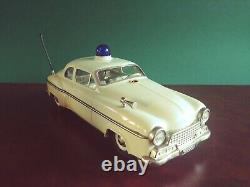 Rare White 1960s Schuco 5340 Tin Wind-up Alarm Car with Or. Box Tinplate