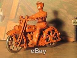 Rarest Kilgore 1927 orange red Cast Iron Clicker Motorcycle Cargo Side Car