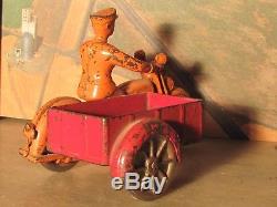 Rarest Kilgore 1927 orange red Cast Iron Clicker Motorcycle Cargo Side Car