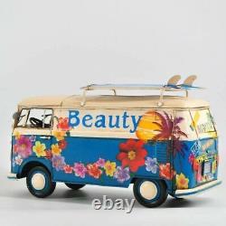 Retro Metal Decorative Camper Bus Car Blue and white Surf Boards Beach Figure