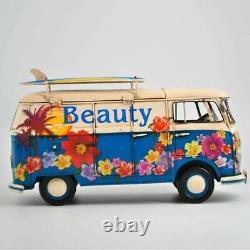 Retro Metal Decorative Camper Bus Car Blue and white Surf Boards Beach Figure